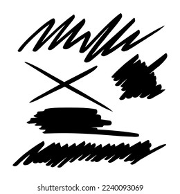 vector illustration. Hand drawn simple elements on white background.Doodle brush or marker underline stroke black line sketch set. hatched shapes. Abstract hatchings. Sketchy elements.