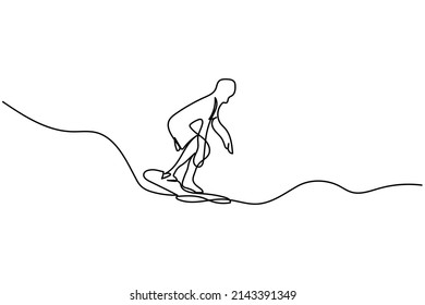 vector illustration hand drawn single continuous line surfing