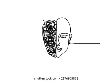 vector illustration hand drawn single continuous line half face is good half