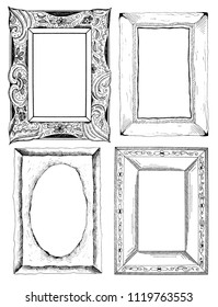 Vector illustration of hand drawn sketch frames set. Vintage and retro frame.