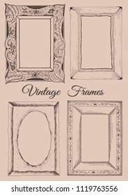 Vector illustration of hand drawn sketch frames set. Vintage and retro frame.