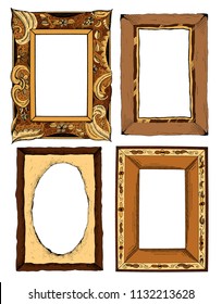 Vector illustration of hand drawn sketch colorful frames set. Vintage and retro photo frame. Doodle style, antique ornament.