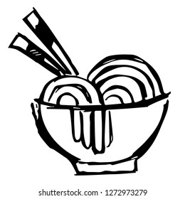 Vector Illustration of Hand Drawn Sketch of Noodles or Ramen Icon on Isolated Background