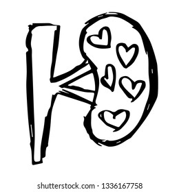 Vector Illustration of Hand Drawn Sketch of Kidney Icon on Isolated Background