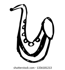 Vector Illustration of Hand Drawn Sketch of Trumpet or Saxophone Instrument for Music Icon on Isolated Background