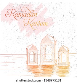 Vector Illustration , Hand drawn Sketch of Ramadan Lantern with vintage Background