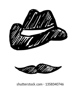 Vector Illustration of Hand Drawn Sketch of Hat and Mustache Man Icon on Isolated Background