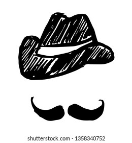 Vector Illustration of Hand Drawn Sketch of Hat and Mustache Man Icon on Isolated Background
