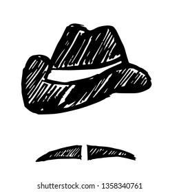 Vector Illustration of Hand Drawn Sketch of Hat and Mustache Man Icon on Isolated Background