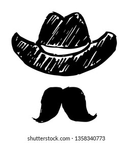 Vector Illustration of Hand Drawn Sketch of Hat and Mustache Man Icon on Isolated Background