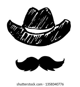 Vector Illustration of Hand Drawn Sketch of Hat and Mustache Man Icon on Isolated Background