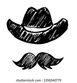Vector Illustration of Hand Drawn Sketch of Hat and Mustache Man Icon on Isolated Background