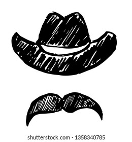 Vector Illustration of Hand Drawn Sketch of Hat and Mustache Man Icon on Isolated Background