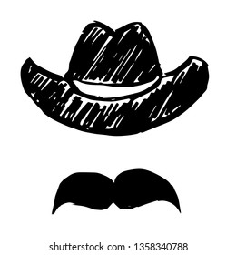 Vector Illustration of Hand Drawn Sketch of Hat and Mustache Man Icon on Isolated Background