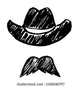 Vector Illustration of Hand Drawn Sketch of Hat and Mustache Man Icon on Isolated Background