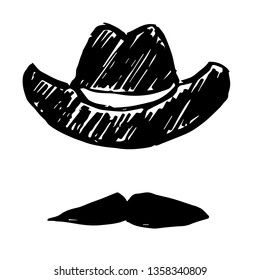 Vector Illustration of Hand Drawn Sketch of Hat and Mustache Man Icon on Isolated Background