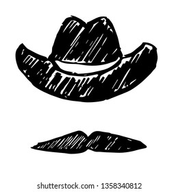 Vector Illustration of Hand Drawn Sketch of Hat and Mustache Man Icon on Isolated Background