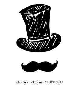 Vector Illustration of Hand Drawn Sketch of Hat and Mustache Man Icon on Isolated Background