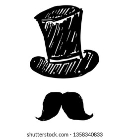Vector Illustration of Hand Drawn Sketch of Hat and Mustache Man Icon on Isolated Background