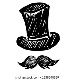 Vector Illustration of Hand Drawn Sketch of Hat and Mustache Man Icon on Isolated Background