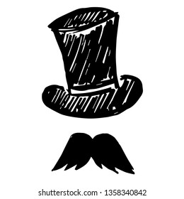 Vector Illustration of Hand Drawn Sketch of Hat and Mustache Man Icon on Isolated Background