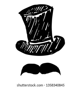 Vector Illustration of Hand Drawn Sketch of Hat and Mustache Man Icon on Isolated Background