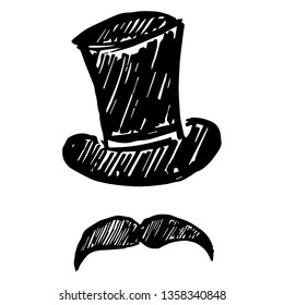 Vector Illustration of Hand Drawn Sketch of Hat and Mustache Man Icon on Isolated Background