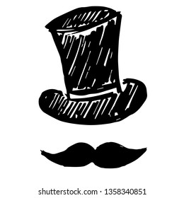 Vector Illustration of Hand Drawn Sketch of Hat and Mustache Man Icon on Isolated Background