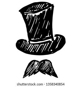 Vector Illustration of Hand Drawn Sketch of Hat and Mustache Man Icon on Isolated Background