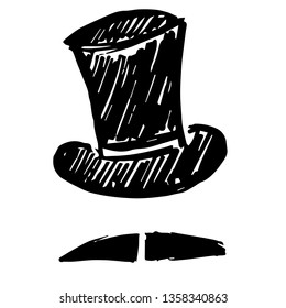 Vector Illustration of Hand Drawn Sketch of Hat and Mustache Man Icon on Isolated Background