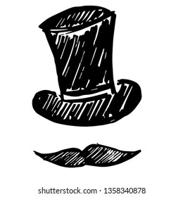 Vector Illustration of Hand Drawn Sketch of Hat and Mustache Man Icon on Isolated Background