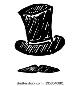 Vector Illustration of Hand Drawn Sketch of Hat and Mustache Man Icon on Isolated Background