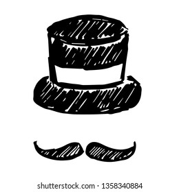 Vector Illustration of Hand Drawn Sketch of Hat and Mustache Man Icon on Isolated Background