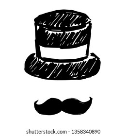 Vector Illustration of Hand Drawn Sketch of Hat and Mustache Man Icon on Isolated Background