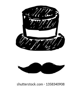 Vector Illustration of Hand Drawn Sketch of Hat and Mustache Man Icon on Isolated Background