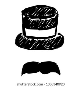 Vector Illustration of Hand Drawn Sketch of Hat and Mustache Man Icon on Isolated Background