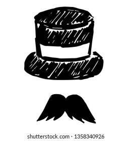 Vector Illustration of Hand Drawn Sketch of Hat and Mustache Man Icon on Isolated Background