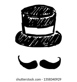 Vector Illustration of Hand Drawn Sketch of Hat and Mustache Man Icon on Isolated Background
