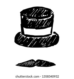 Vector Illustration of Hand Drawn Sketch of Hat and Mustache Man Icon on Isolated Background