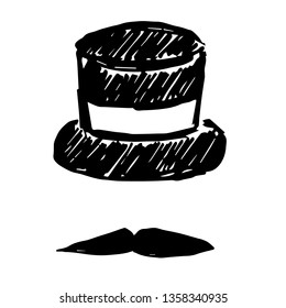 Vector Illustration of Hand Drawn Sketch of Hat and Mustache Man Icon on Isolated Background