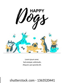 Vector illustration with hand drawn sketch style cute doggies. Place for  text. Banner for pet shop, invitation, dog cafe, show, grooming, flyers.