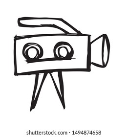 Vector Illustration of Hand Drawn Sketch of Video Camera Icon on Isolated Background