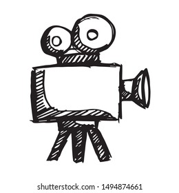 Vector Illustration of Hand Drawn Sketch of Video Camera Icon on Isolated Background