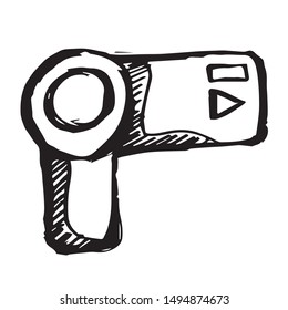 Vector Illustration of Hand Drawn Sketch of Video Camera Icon on Isolated Background