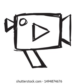 Vector Illustration of Hand Drawn Sketch of Video Camera Icon on Isolated Background