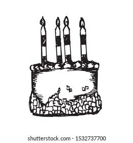 Vector Illustration of Hand Drawn Sketch of Birthday Bakery Cake Icon on Isolated Background