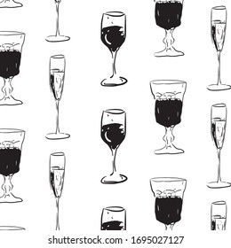 Vector illustration in hand drawn sketch style. Beer, wine and alcoholic cocktails. Bar menu design. Template for card poster banner and t-shirt