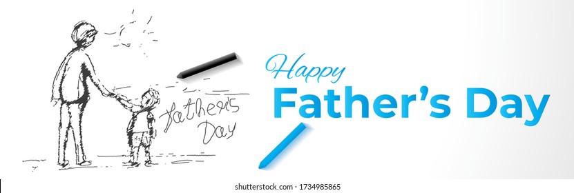 vector illustration for hand drawn sketch for father's day drawn by kid for his father to wish him, son and father sketch