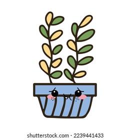 Vector illustration of hand drawn sketch cute kawaii cat cactus in a flowerpot 