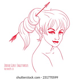 Vector illustration hand drawn sketch of Sagittarius Zodiac sign woman isolated on white 